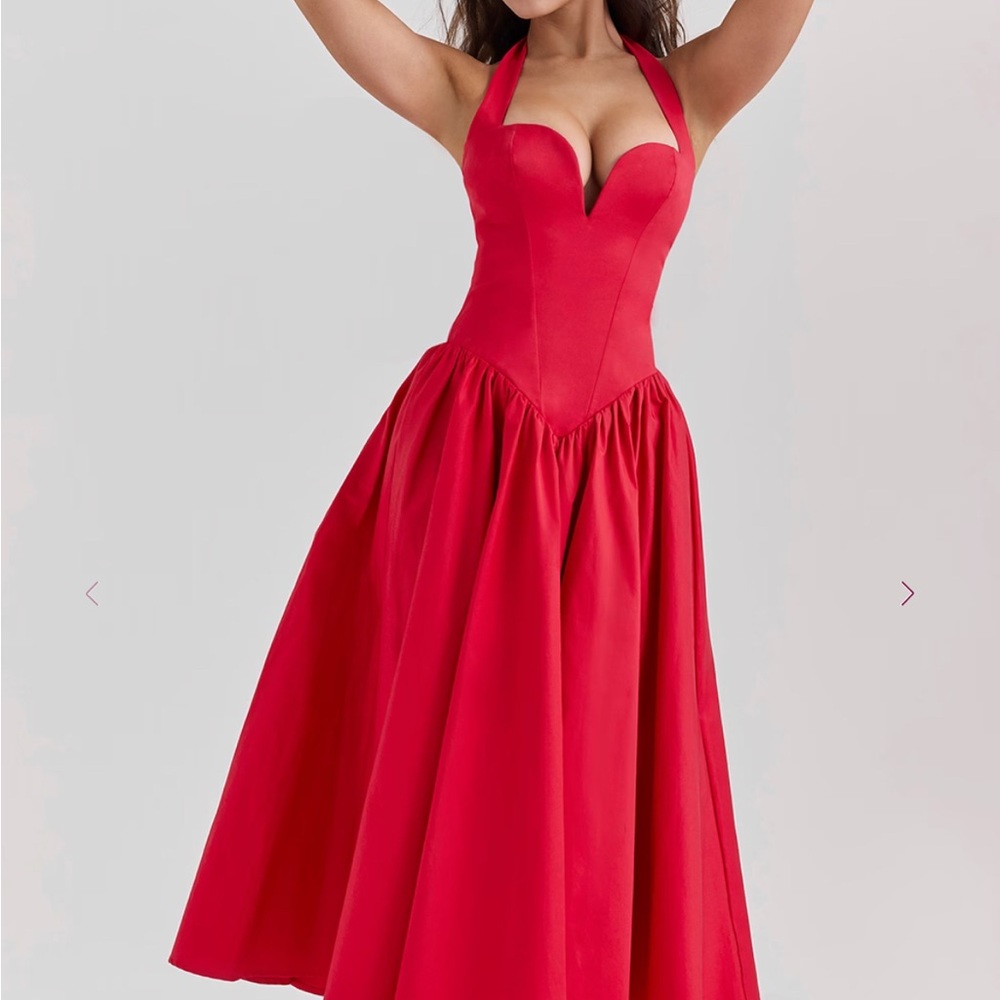 House of CB Red Pleated Halter Sundress - Picture 2 of 3